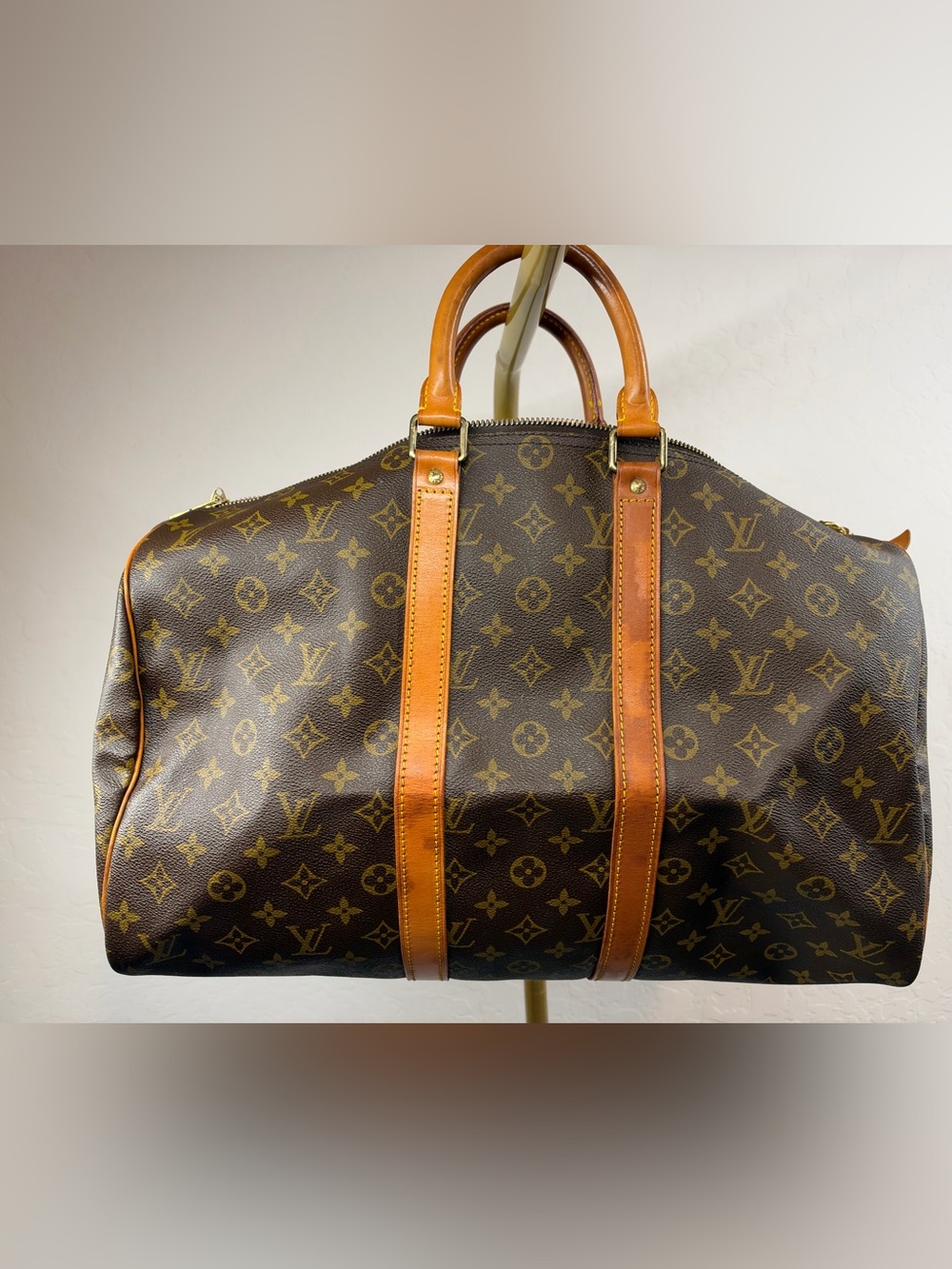 Louis Vuitton KEEPAL 45 Monogram Canvas Duffle Bag in Brown and Tan. VINTAGE